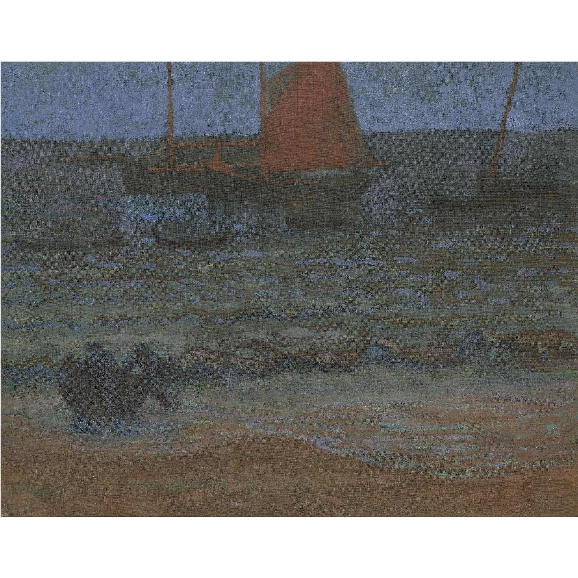 Émile Jourdan - Marine Au Crépuscule- Recto Pêcheurs Et Bateau De Pêche- Verso