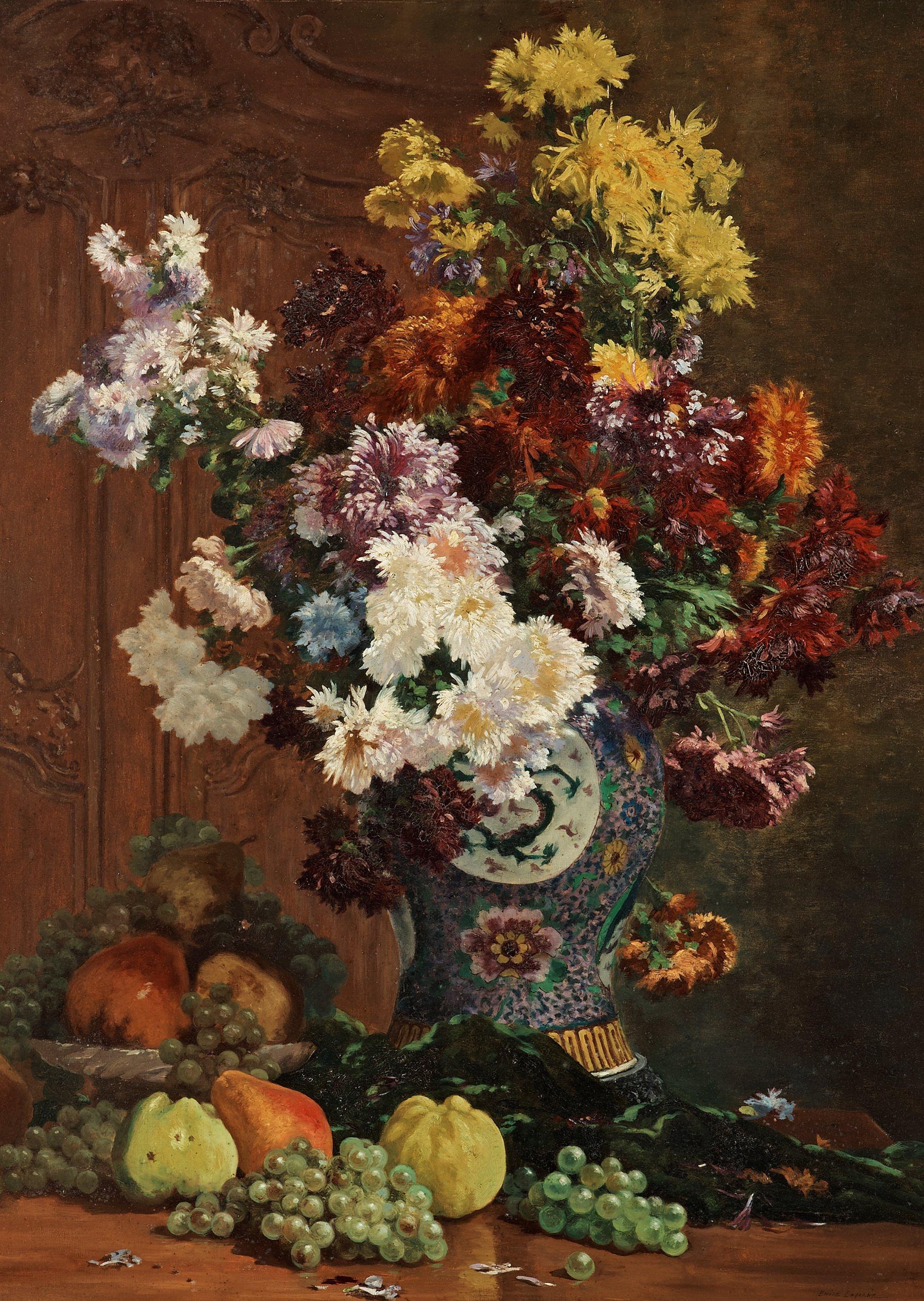 Emile Laborne - Stillife with flowers and urn