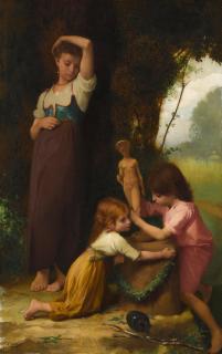 Emile Levy - Children decorating garden statuary with garland