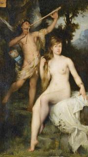 Émile Louis Foubert - Pan und Nymphe in Landschaft