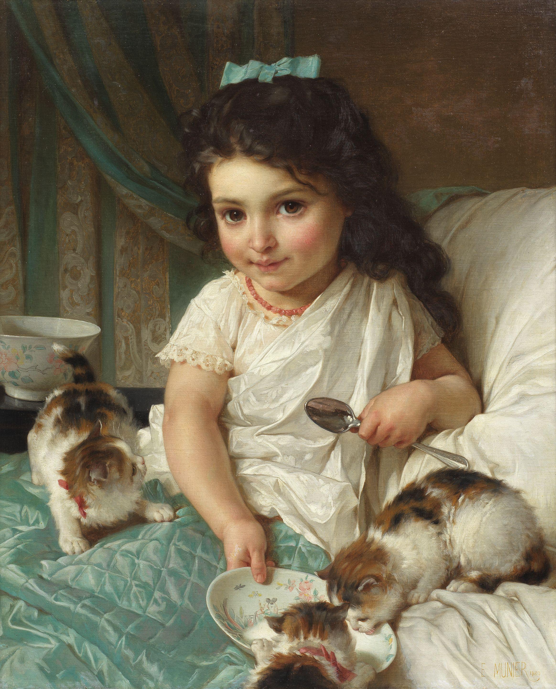 Emile Munier - Feeding the kittens