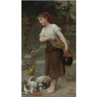 Émile Munier - French Feeding The Rabbits