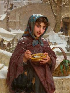 Emile Munier - Kleines Mädchen mit Hund.