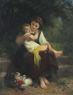 Émile Munier - Mother and Child with a Kitten