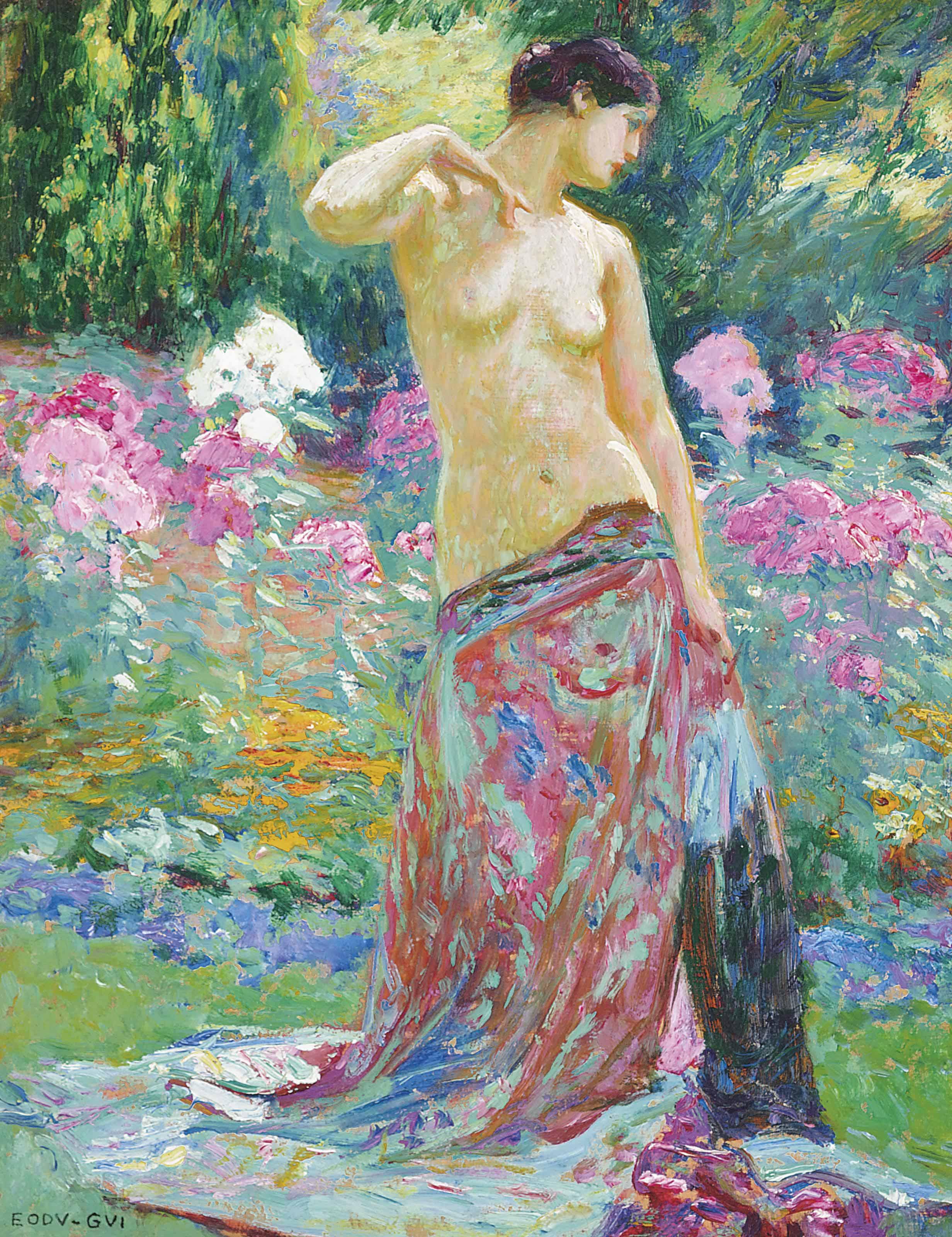 Emile-Octave-Denis-Victor Guillonnet - An odalisque in a garden
