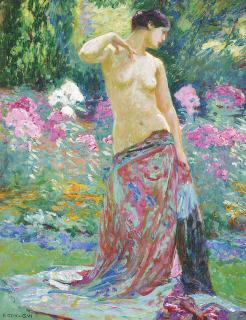 Emile-Octave-Denis-Victor Guillonnet - An odalisque in a garden