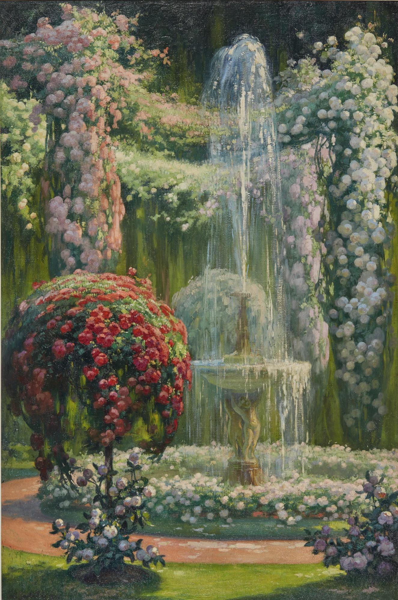 Emile Quentin Brin - Jardin Fleuri À La Fontaine