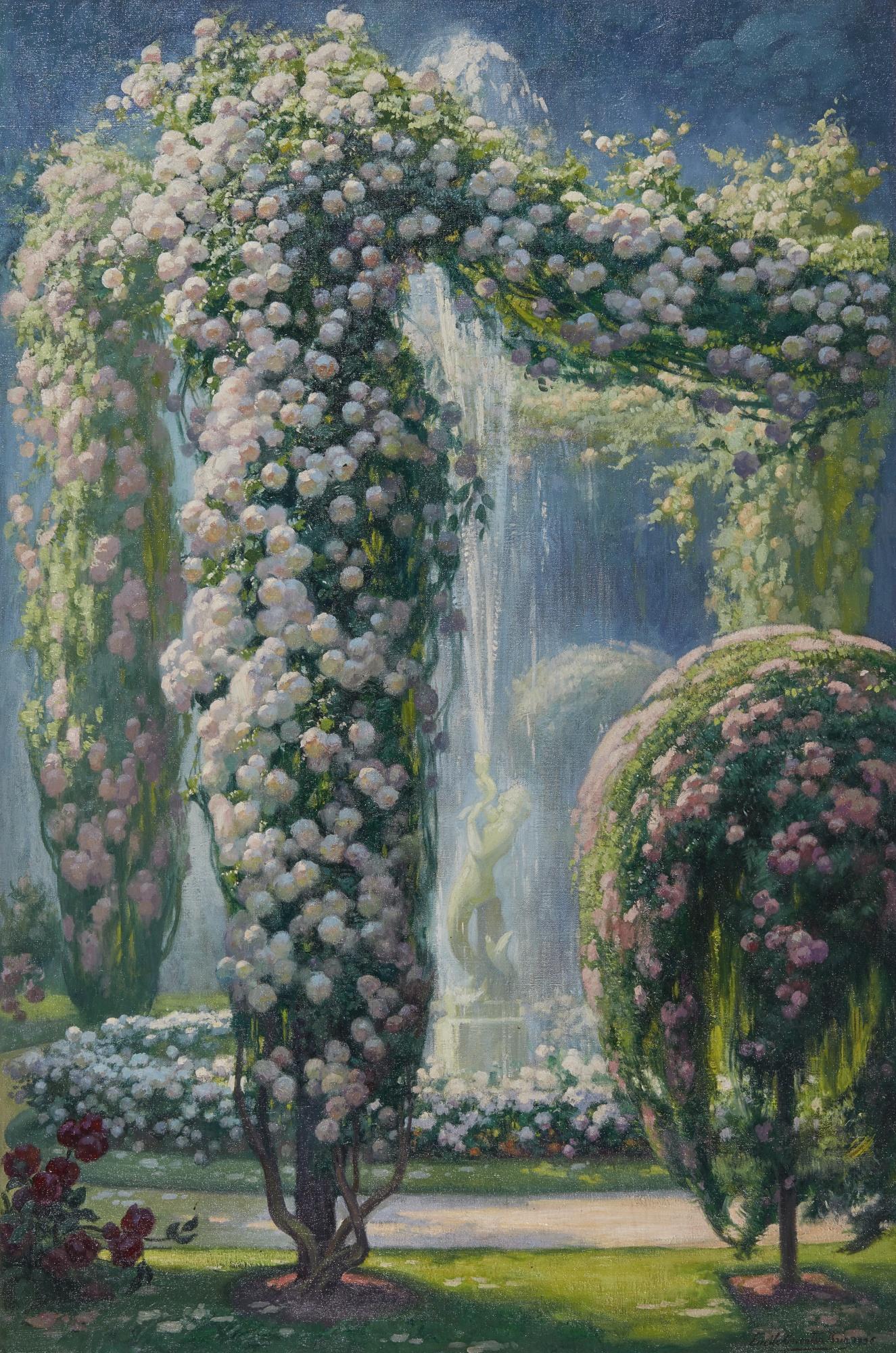 Emile Quentin Brin - Jardin Fleuri A La Fontaine
