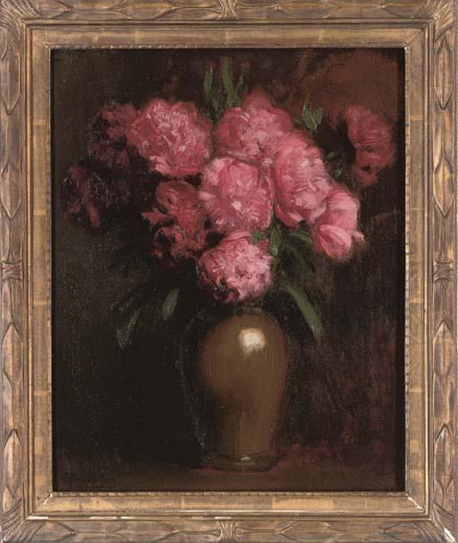 Emile Quentin Brin - Pink peonies in a vase