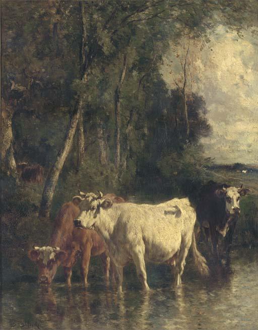 Emile Van Marcke De Lumman - Cattle at the river