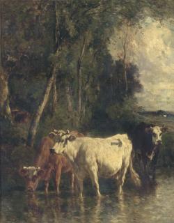 Emile Van Marcke De Lumman - Cattle at the river