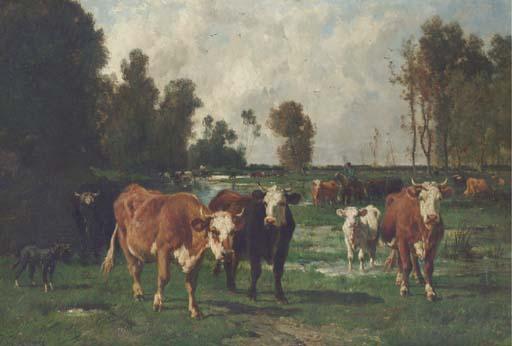 Emile van Marcke de Lummen - Cattle in a Meadow