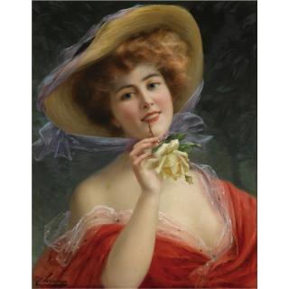 Emile Vernon - French fille A La Rose Jaune
