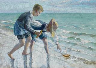 Emile Vernon - Spielende Knaben am Strand