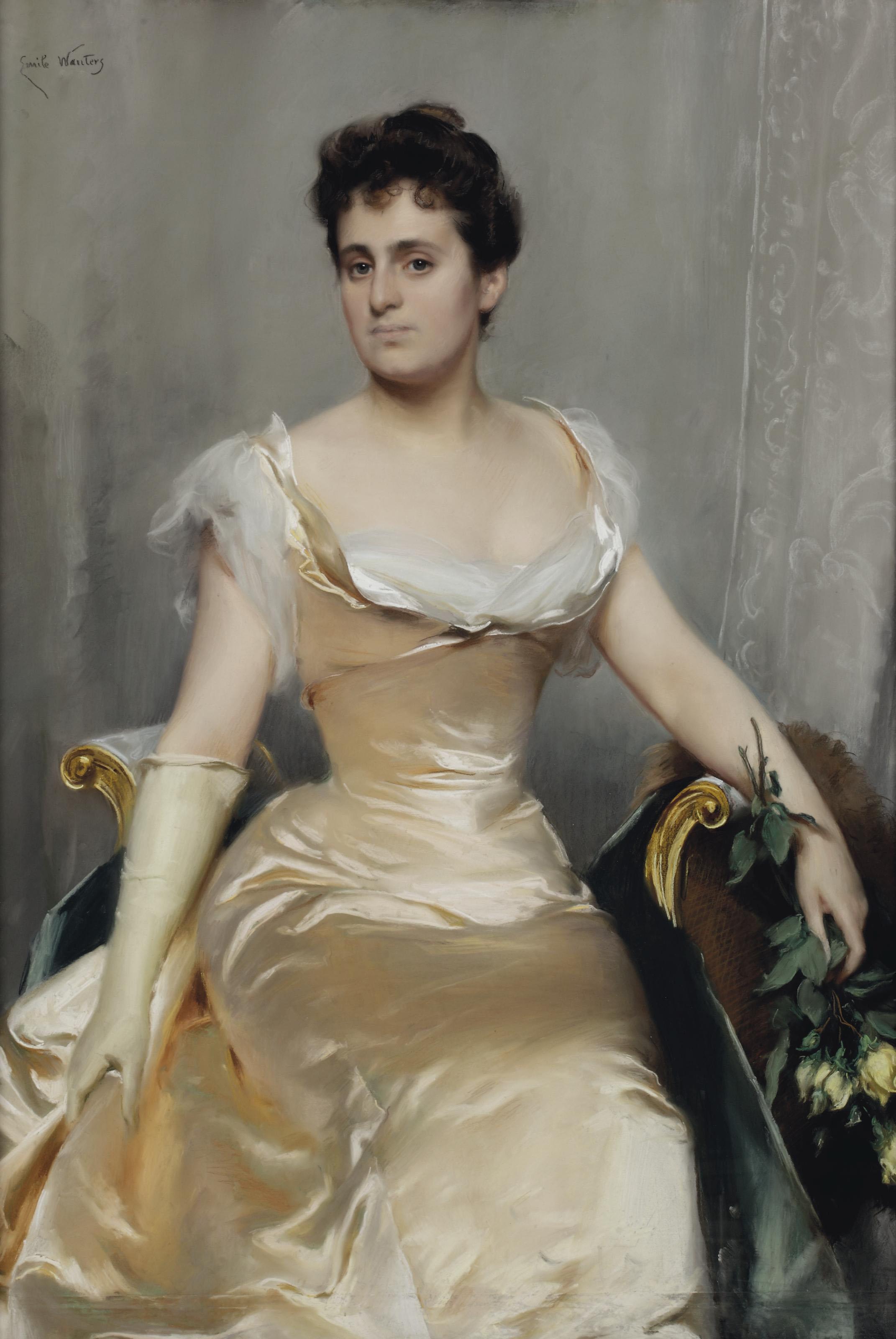 Emile Wauters - An elegant lady in a silk dress