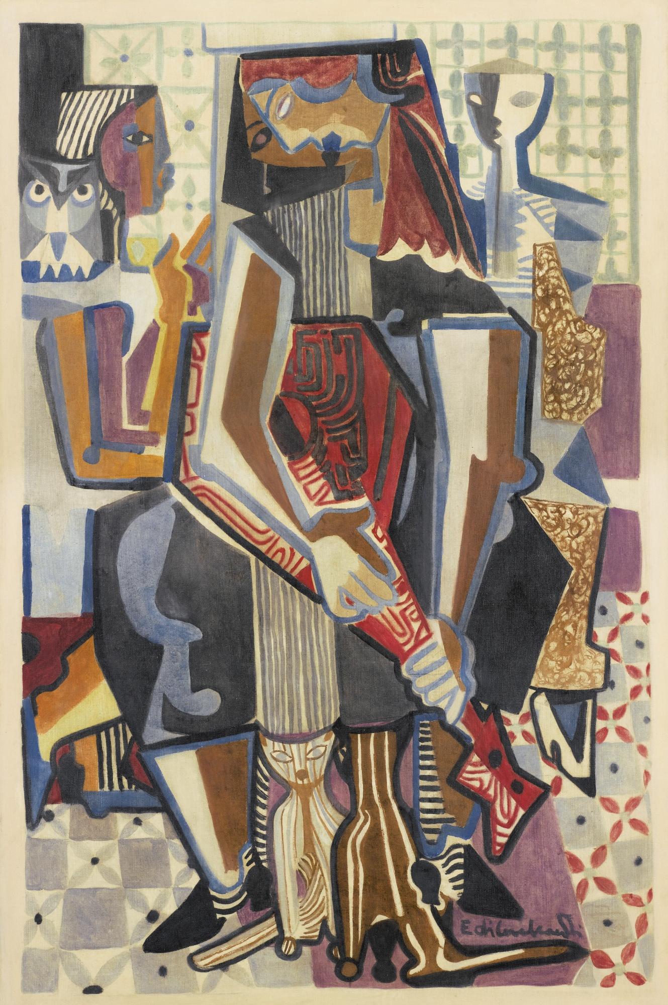 Emiliano Di Cavalcanti - Figuras Com Bandolim, Coruja E Gatos