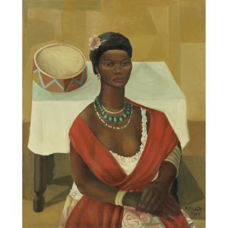 Emiliano Di Cavalcanti - Mulata Sentada Na Frente Da Mesa Com Pandeiro