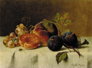 Emilie Preyer - Grapes, plums, and peaches on a table