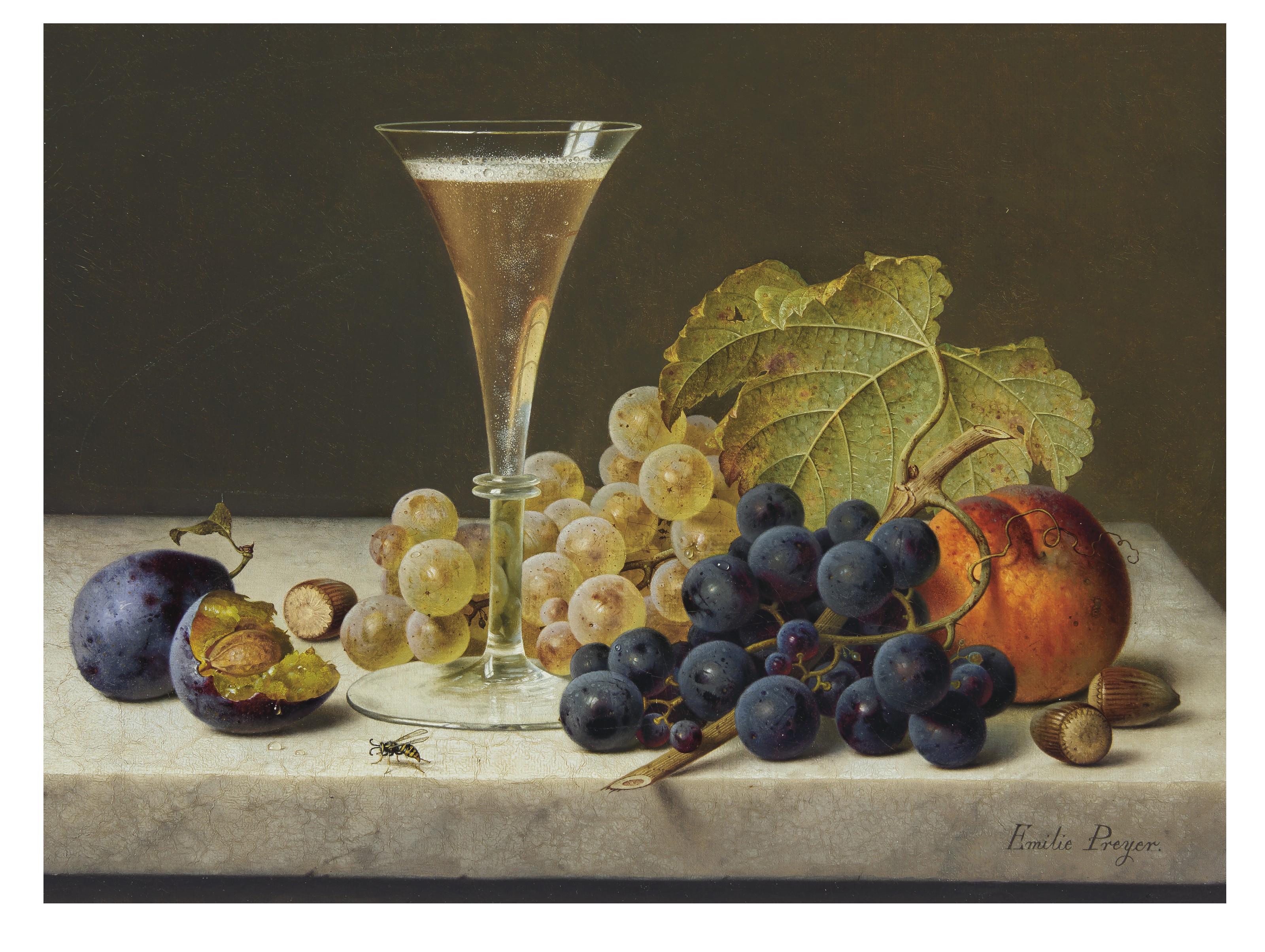 Emilie Preyer - Still Life with Fruit and a Glass of Champagne