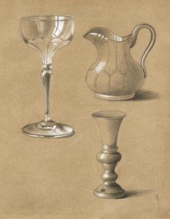 Emilie Preyer - Studienblatt mit Glas, Kanne und Kelch
