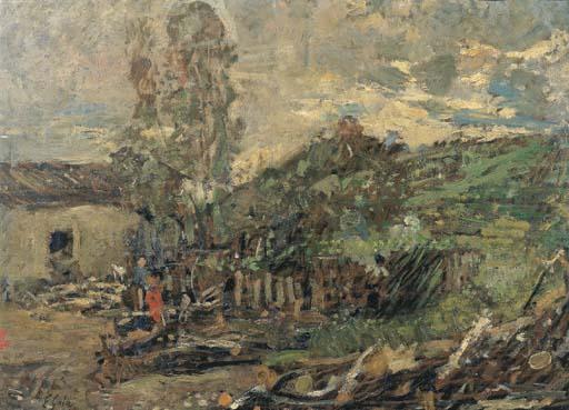 Emilio Gola - Casale E Figure Nel Paesaggio