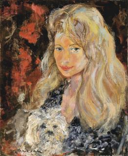 Emilio Grau Sala - Portrait de femme au chien