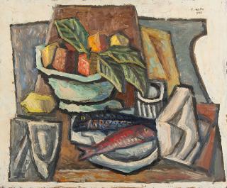 Emilio Notte - Composizione con pesci e frutta