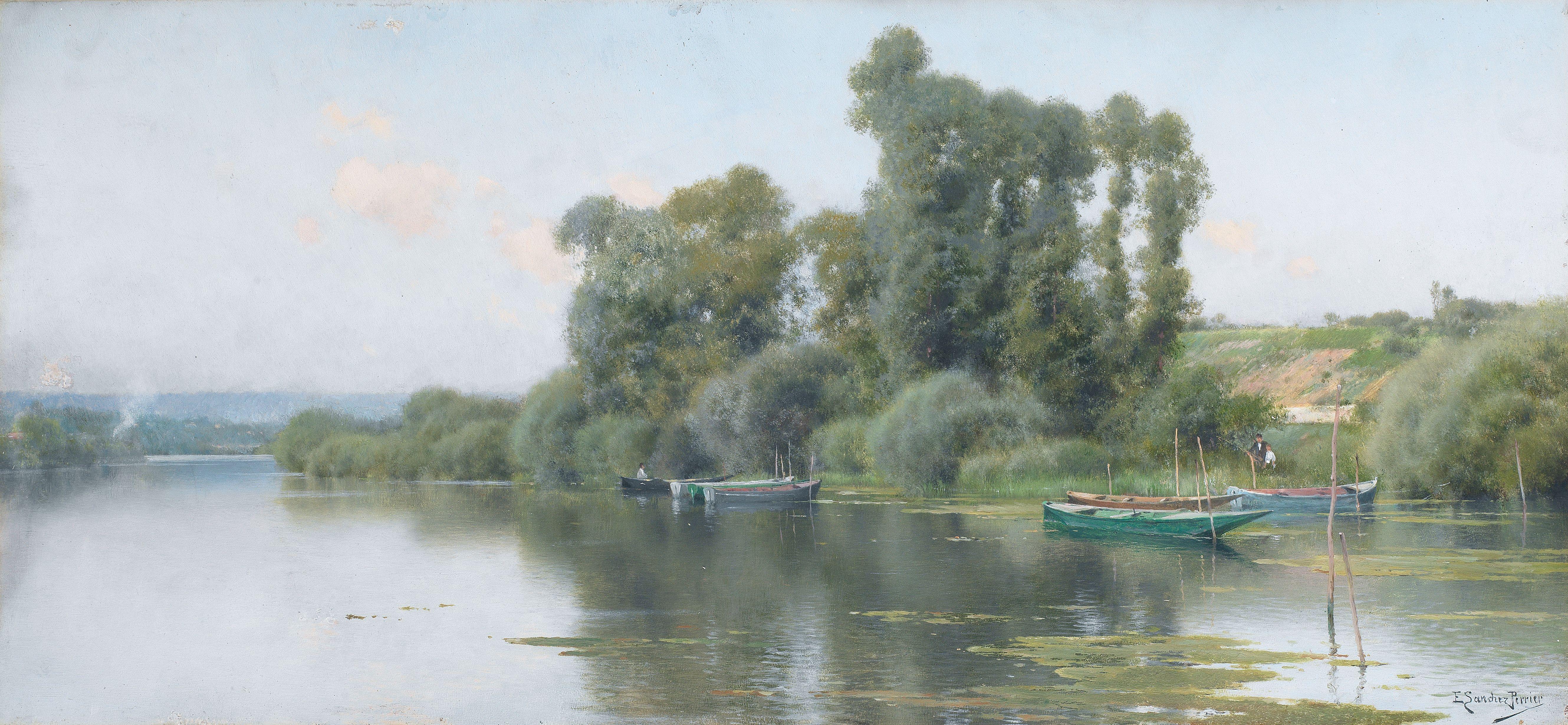 Emilio Sanchez Perrier - A peaceful river landscape