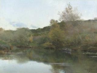 Emilio Sanchez-Perrier - A Tranquil River Landscape