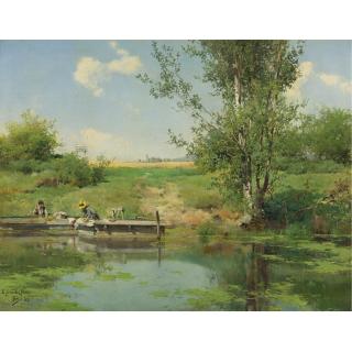 Emilio Sánchez-Perrier - Spanish Laundry At The Edge Of The River