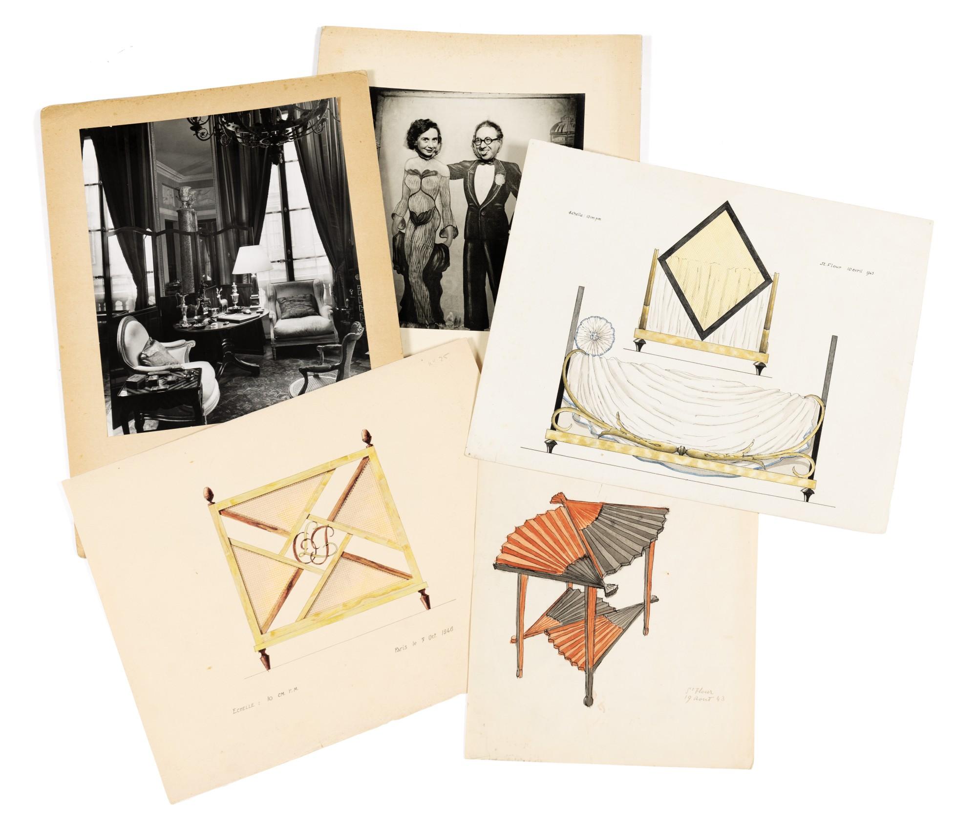 Emilio Terry - A drawing by Emilio Terry accompanied by two photographs and two drawings by Emilo Terry\'s Studio