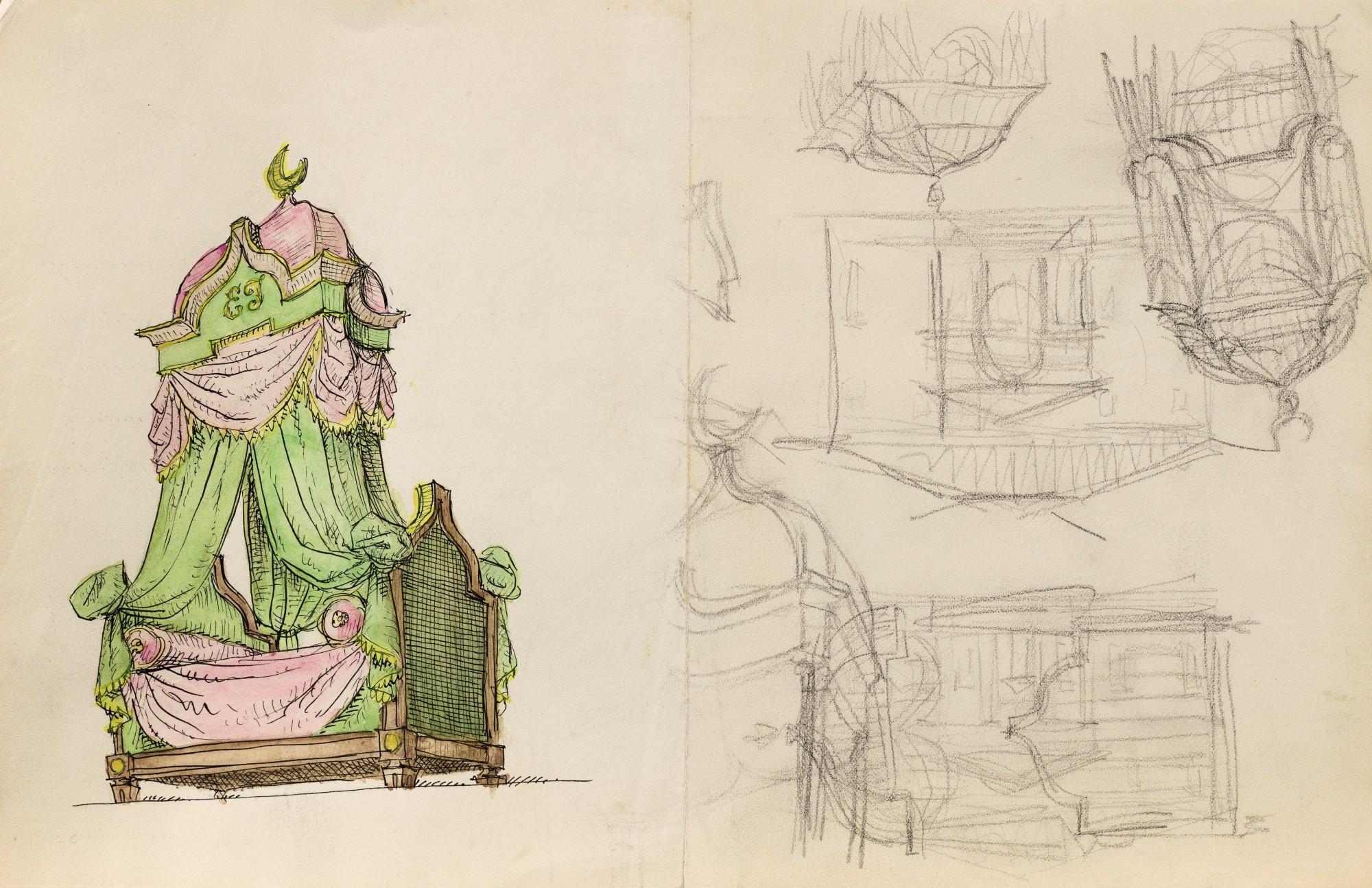 Emilio Terry - Projet de lit à la turque et autres projets (recto verso)