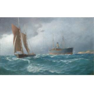 Emilios Prosalentis - Greek Sailing Boat And Steamship At Sea