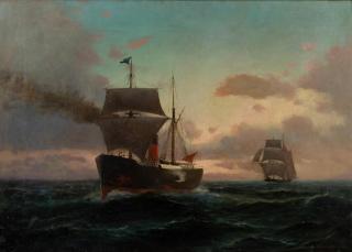 Emilios Prossalentis - Bateau à voile au coucher du soleil