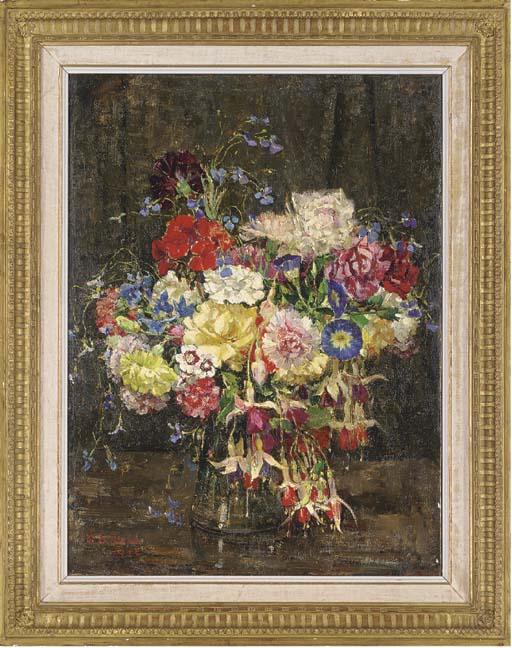 Emily Beatrice Bland - Fuschias And Other Flowers In A Vase