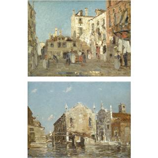 Emma Ciardi - Italian the Campiello And The Church Of The Abbey Of Misericordia, Venice; A Pair