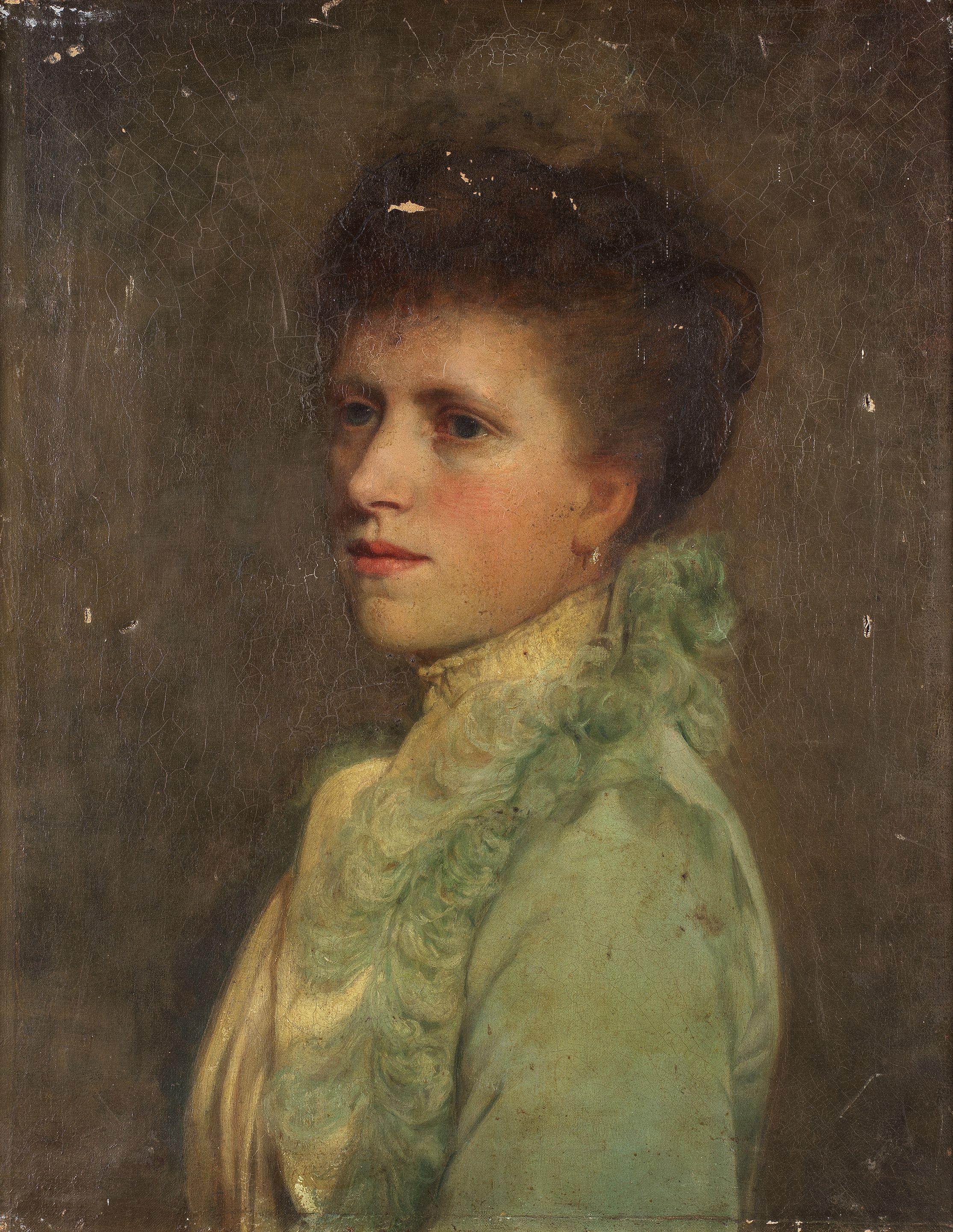 Emma Irlam Briggs - Portrait of the artist\'s sister, Mrs F. J. Butts in green