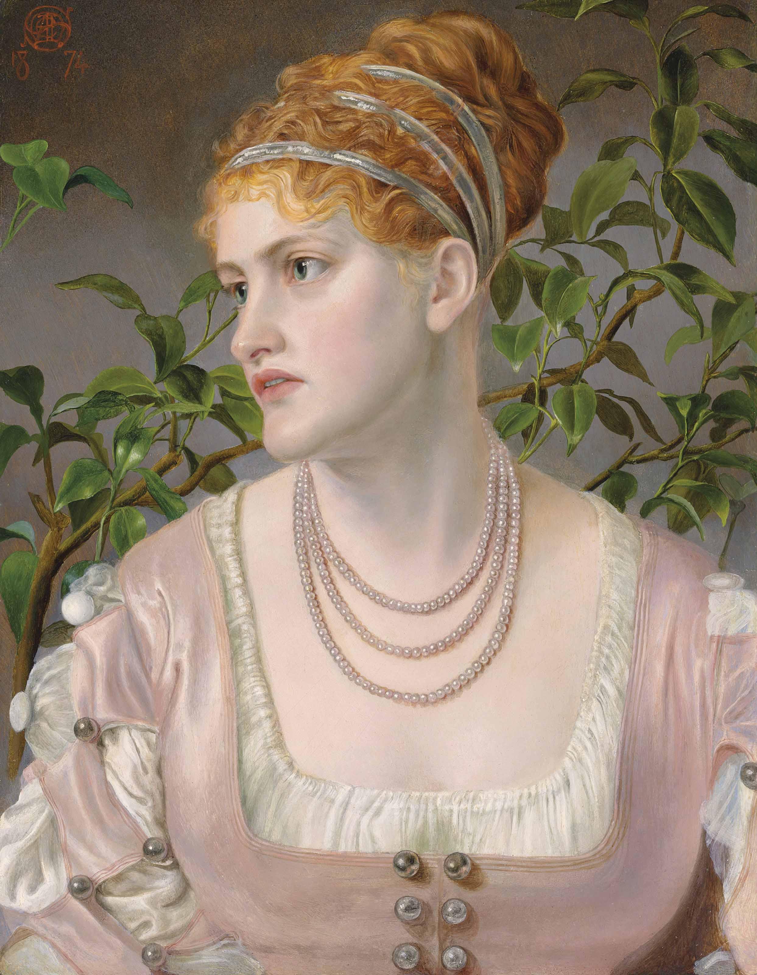 Emma Sandys - Portrait of Mary Emma Jones, bust-length, wearing a pearl necklace