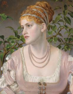 Emma Sandys - Portrait of Mary Emma Jones, bust-length, wearing a pearl necklace