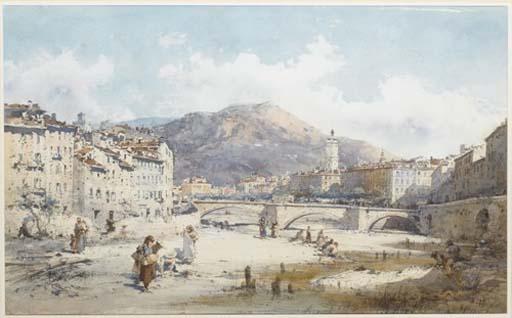 Emmanuel Costa - Les Lavandières du Paillon À Nice, Avec Le Pont-Vieux En Arrière Plan