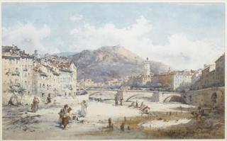 Emmanuel Costa - Les Lavandières du Paillon À Nice, Avec Le Pont-Vieux En Arrière Plan