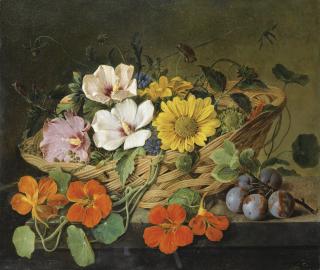 Emmanuel Fries - Panier De Fleurs Et Branche De Prunes