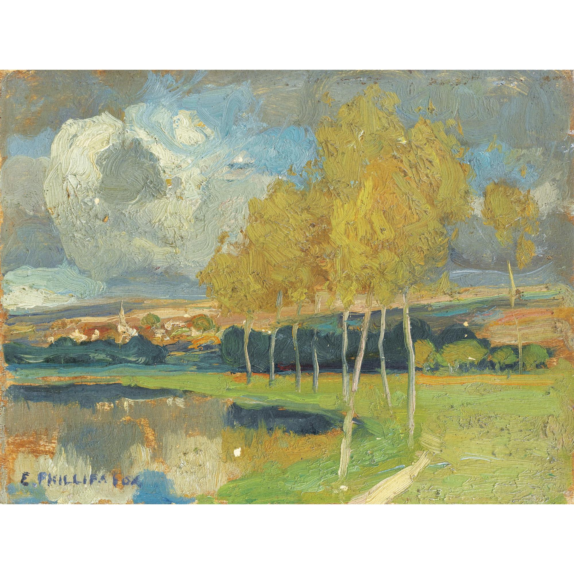 Emmanuel-Philips Fox - Paysage (Recto) Etude D\'Arbres (Verso)    E*** Philips Fox ; Landscape (Front), Study Of Trees (Reverse) ; Signed Lower Left ; Oil On Panel ; Unframed ; See Illustration Next Page