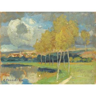 Emmanuel-Philips Fox - Paysage (Recto) Etude D\'Arbres (Verso)    E*** Philips Fox ; Landscape (Front), Study Of Trees (Reverse) ; Signed Lower Left ; Oil On Panel ; Unframed ; See Illustration Next Page