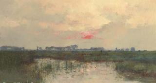 Emmanuel-Pierre-Alphonse Damoye - Coucher De Soleil Sur L\'Étang