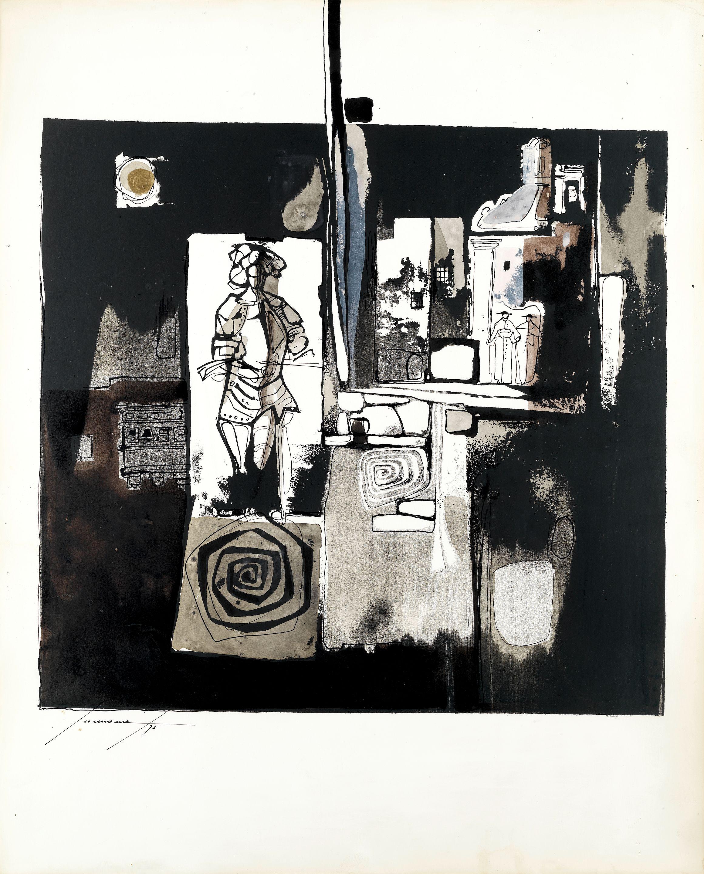 Emvin Cremona - Street Scene With Statue Before A Church