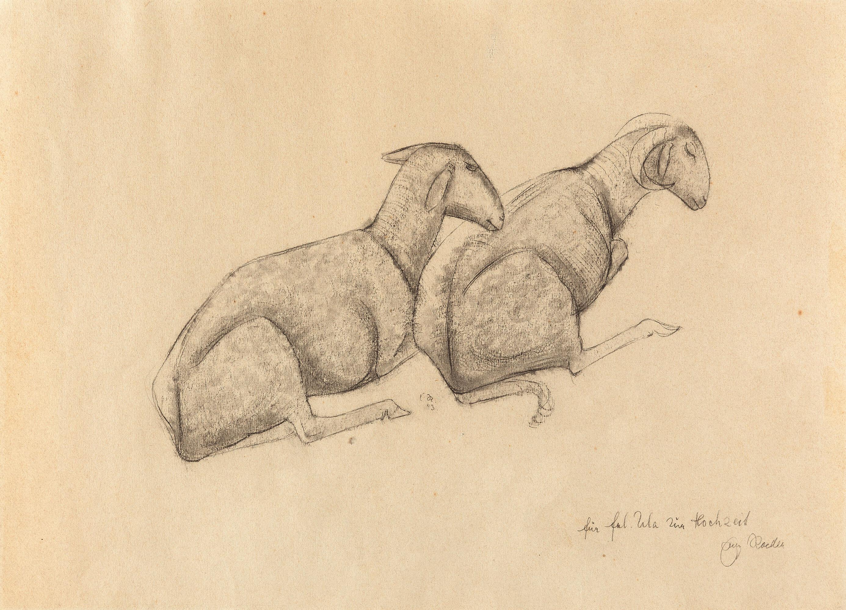 Emy Roeder - Zwei ruhende Schafe.