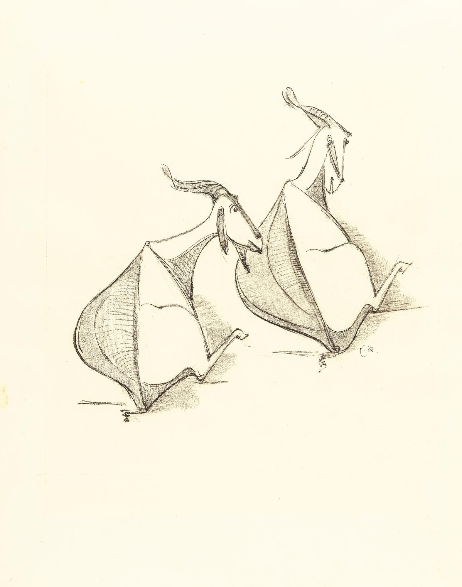 Emy Roeder - Zwei ruhende Ziegen.