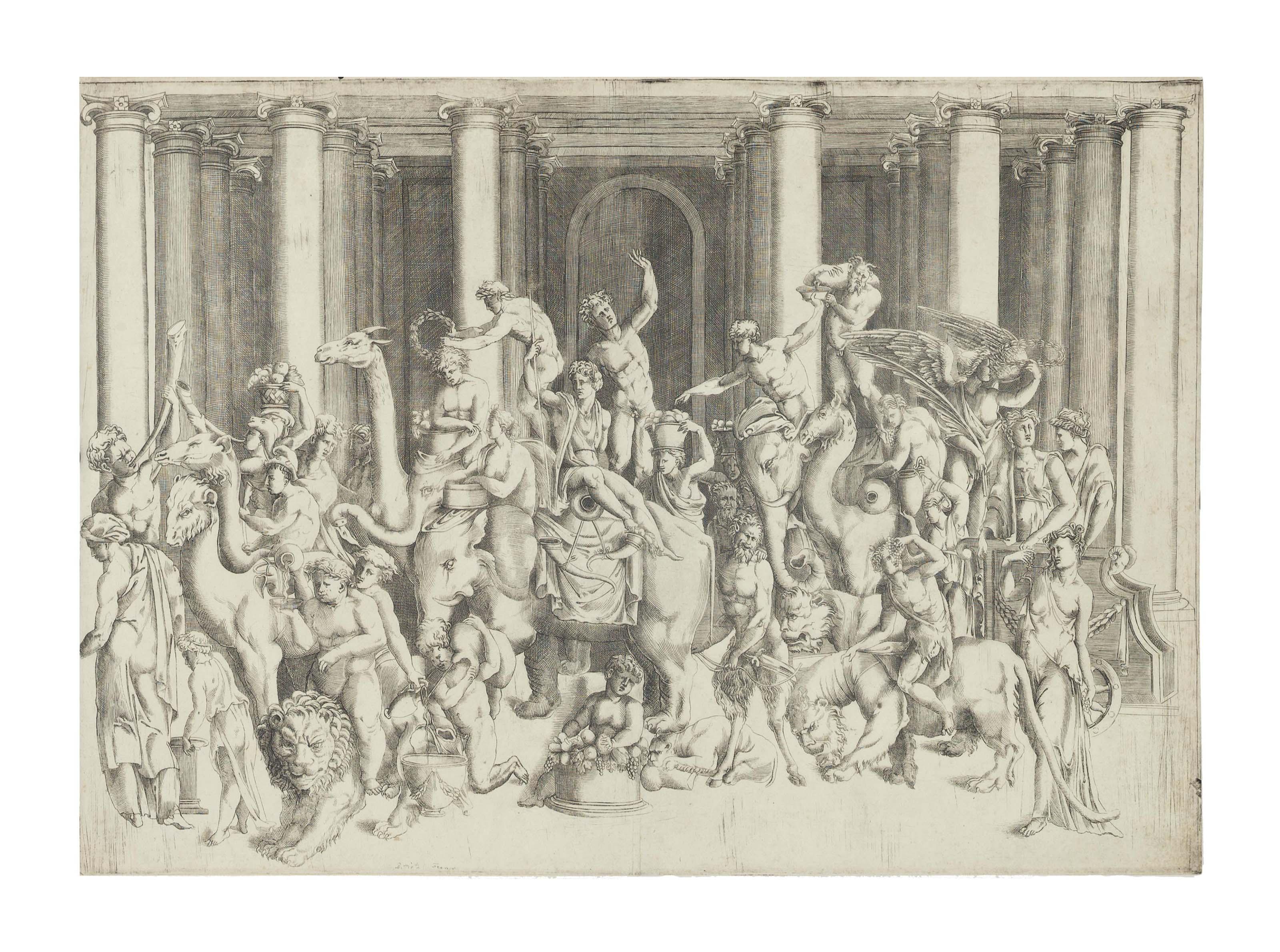 Enea Vico - Bacchus and Ariadne on a Triumphal Chariot (Bartsch 32)