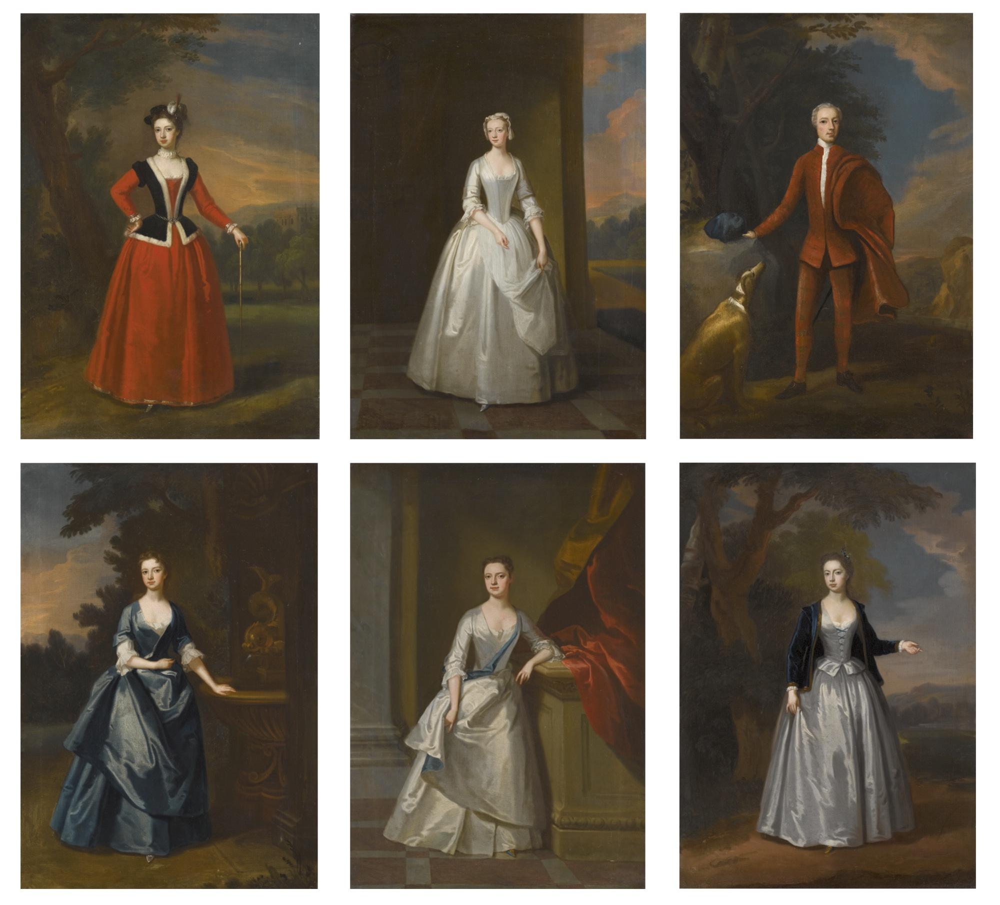Enoch Seeman - A Set Of Full Length Portraits, One Gentleman With His Greyhound, And Five Ladies